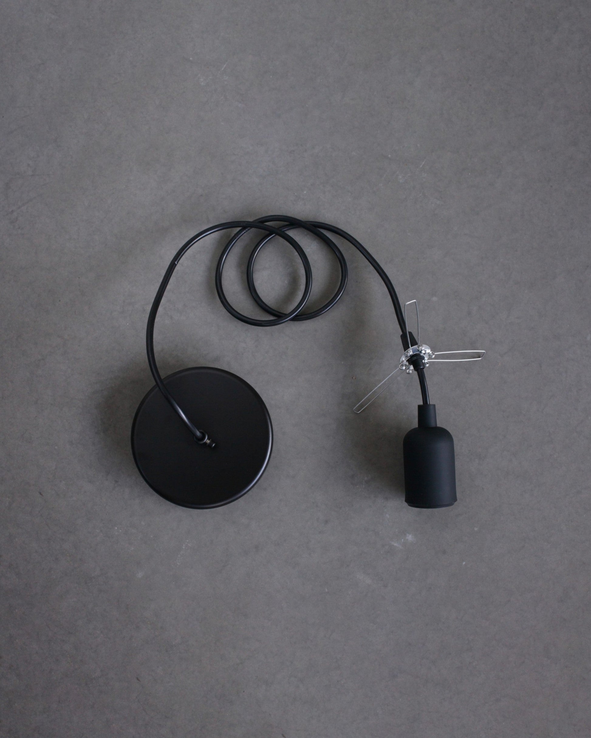 Pendant Lamp set with black canopy, black socket and cord with a lampshade holder