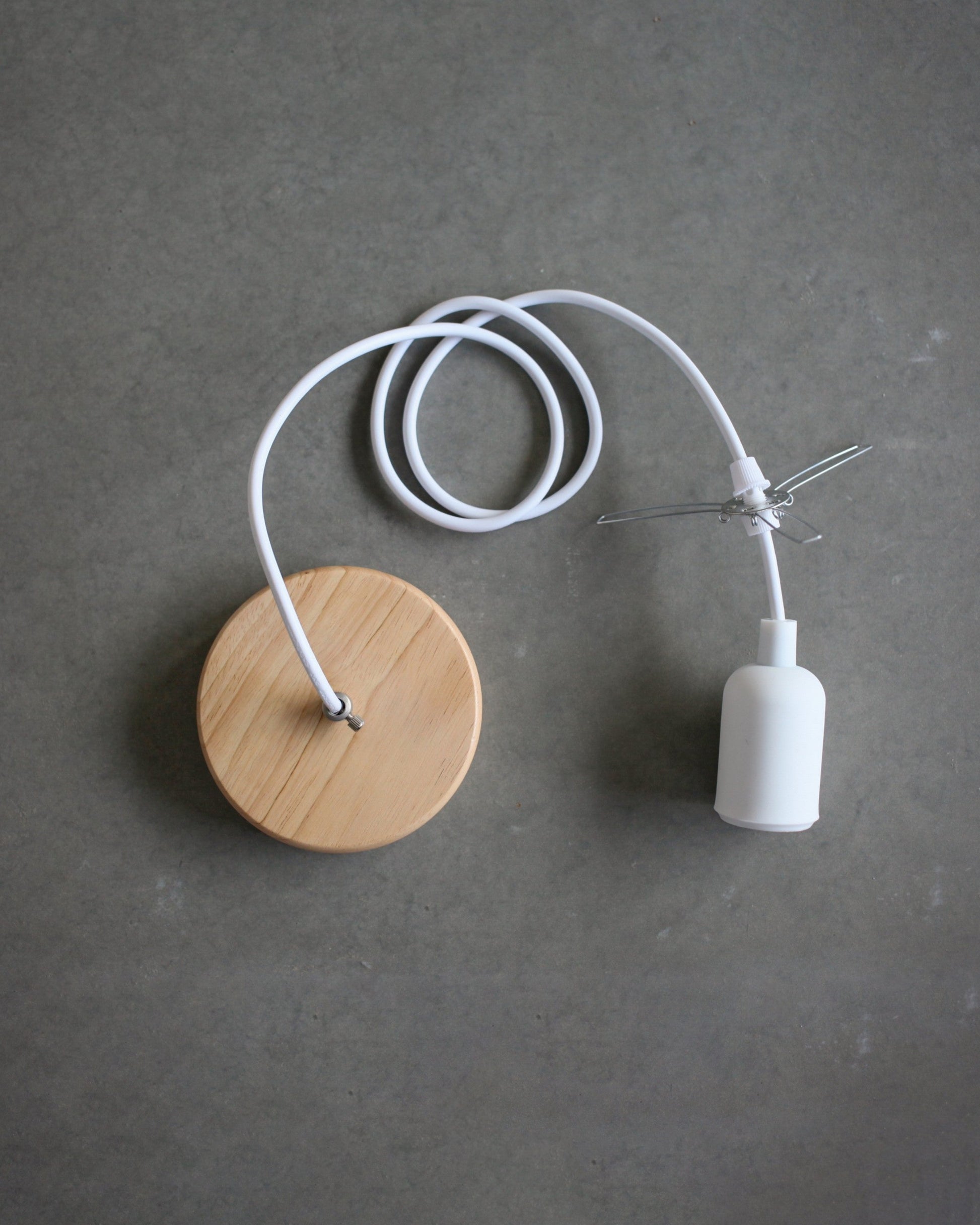 Pendant Lamp set with wooden canopy, white socket and cord with a lampshade holder