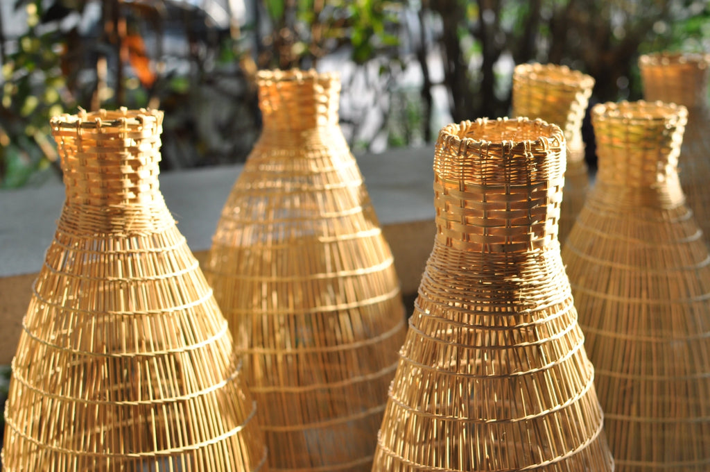 Set of woven baskets under the sunlight