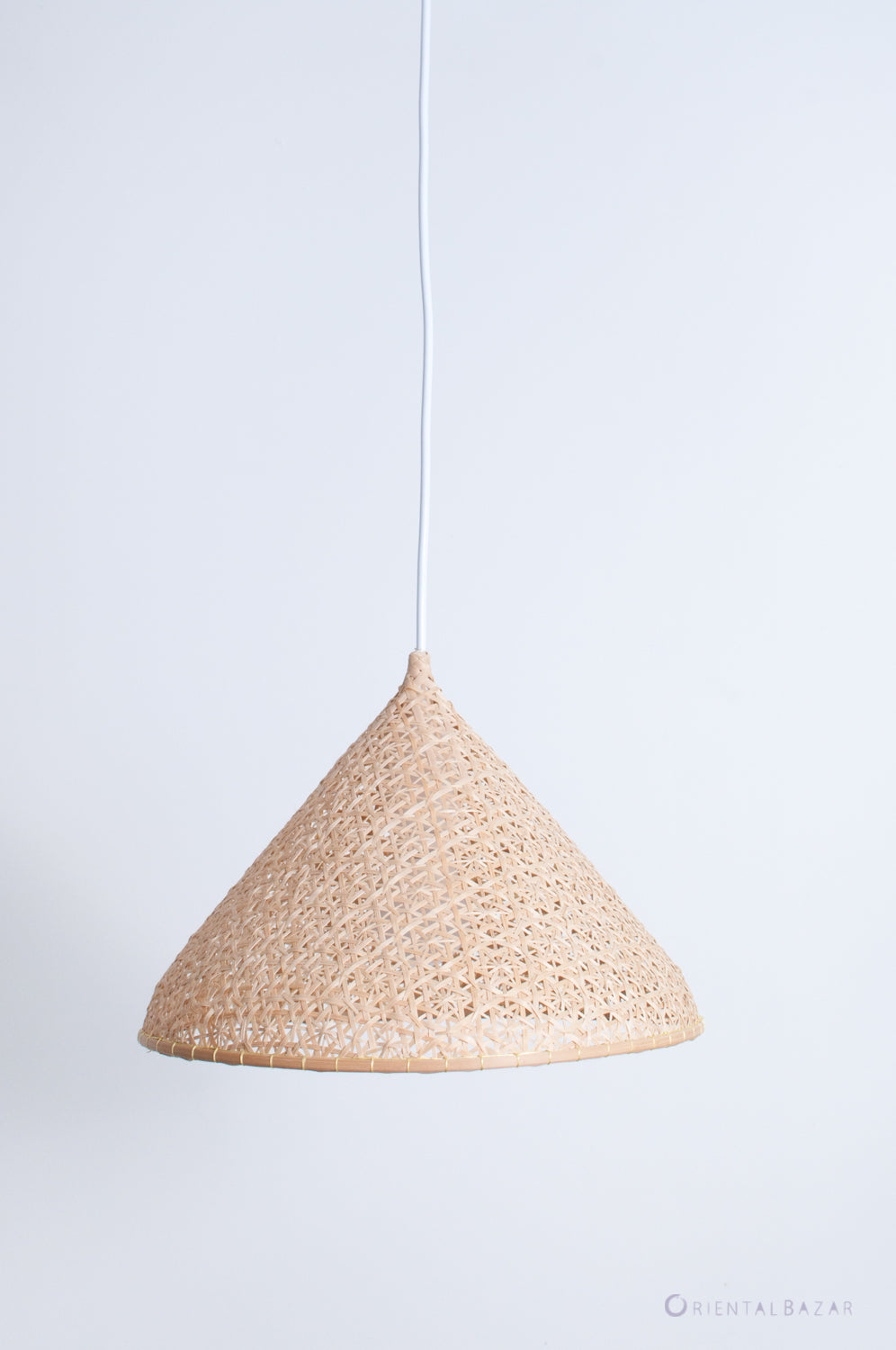 Bamboo pendant lamp conical shape on a white background