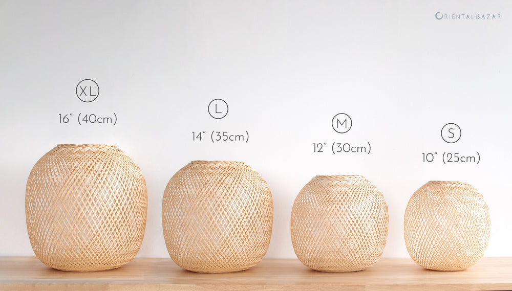 Set of 3 Round Bamboo Pendant Lights, 3xPL07