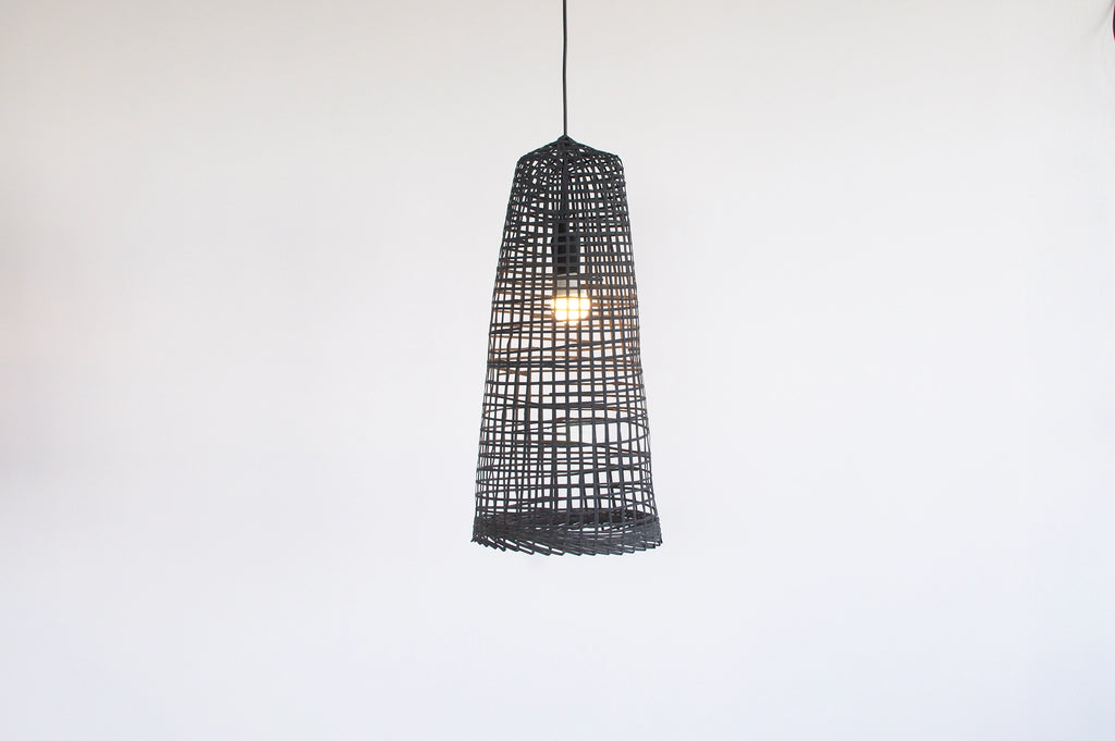 Wabi-Sabi Black bamboo pendant light on a white background