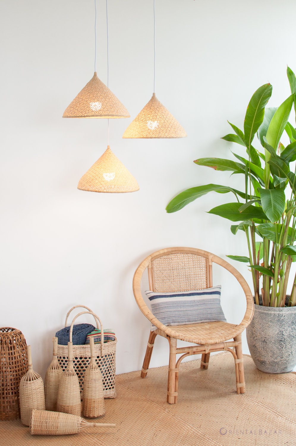 Bamboo Lampshade, Artisan Earthy Pendant, Boho Light, Natural Bamboo Hanging Lamp, Wicker Suspension Luminaire, Woven Kitchen Lamp,Geometric