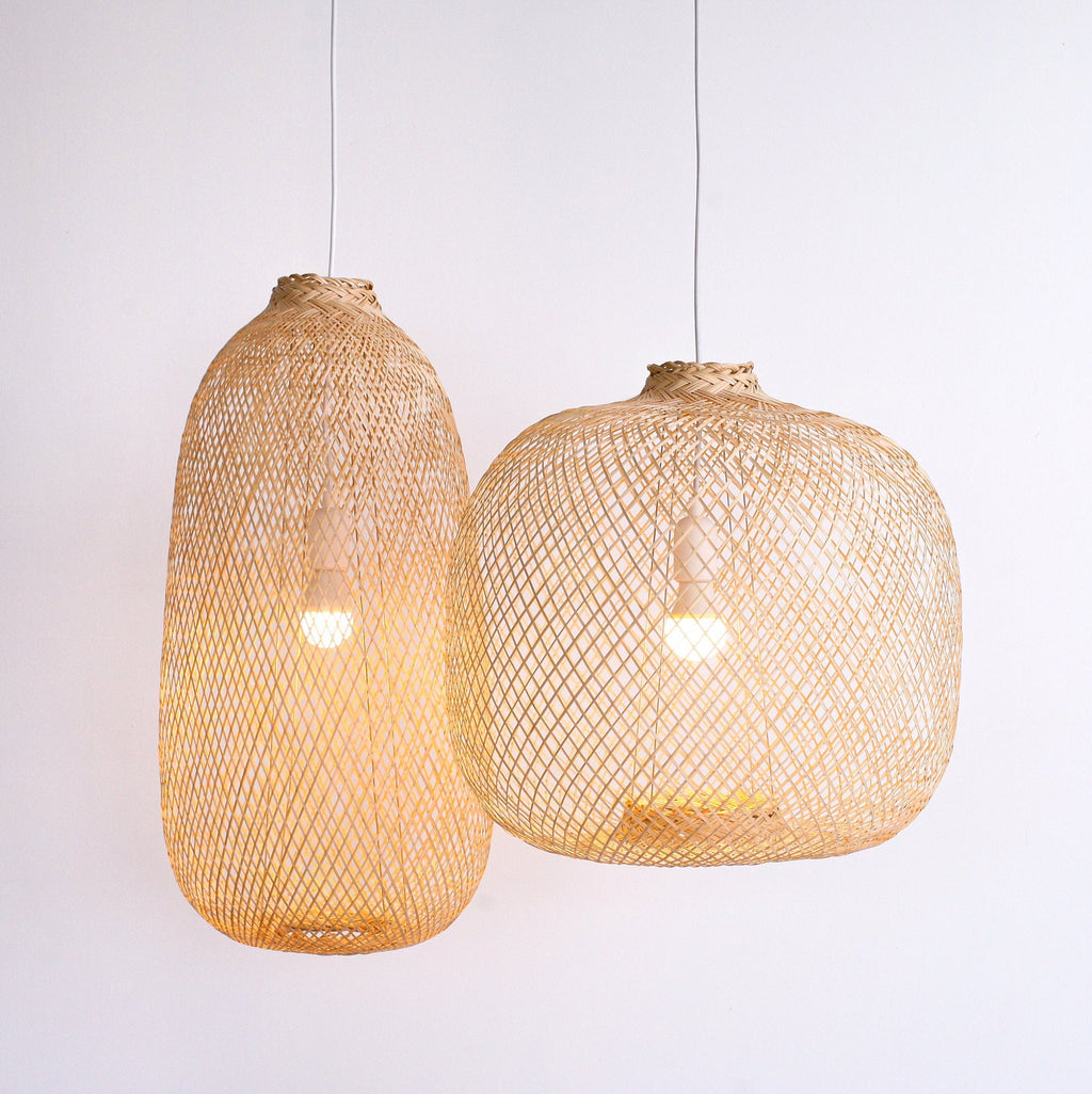 Set of 3 Flexible Bamboo Pendant Lights, Natural Color - 3xPL05